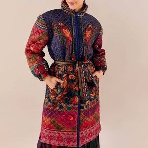 FarmRio Mixed Patchwork Midi Reversible Puffer Jacket